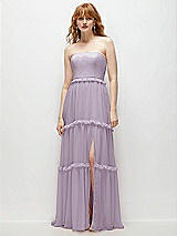 Front View Thumbnail - Lilac Haze Strapless Chiffon Maxi Dress with Tiered Micro Ruffle Full Skirt