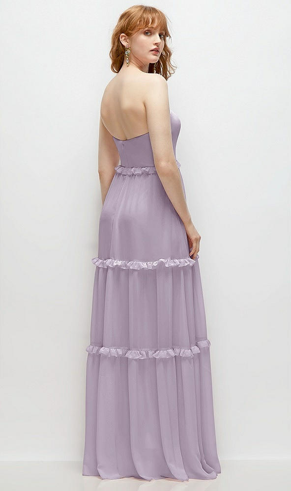 Back View - Lilac Haze Strapless Chiffon Maxi Dress with Tiered Micro Ruffle Full Skirt