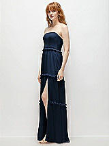 Side View Thumbnail - Midnight Navy Strapless Chiffon Maxi Dress with Tiered Micro Ruffle Full Skirt