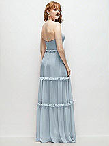 Rear View Thumbnail - Mist Strapless Chiffon Maxi Dress with Tiered Micro Ruffle Full Skirt