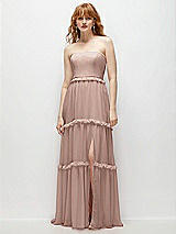 Front View Thumbnail - Neu Nude Strapless Chiffon Maxi Dress with Tiered Micro Ruffle Full Skirt