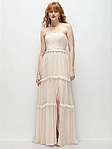 Front View Thumbnail - Oat Strapless Chiffon Maxi Dress with Tiered Micro Ruffle Full Skirt