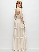 Rear View Thumbnail - Oat Strapless Chiffon Maxi Dress with Tiered Micro Ruffle Full Skirt