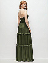 Rear View Thumbnail - Olive Green Strapless Chiffon Maxi Dress with Tiered Micro Ruffle Full Skirt