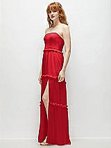 Side View Thumbnail - Parisian Red Strapless Chiffon Maxi Dress with Tiered Micro Ruffle Full Skirt