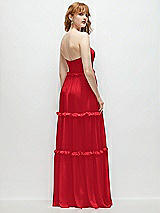 Rear View Thumbnail - Parisian Red Strapless Chiffon Maxi Dress with Tiered Micro Ruffle Full Skirt