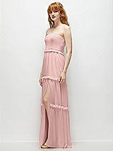 Side View Thumbnail - Rose - PANTONE Rose Quartz Strapless Chiffon Maxi Dress with Tiered Micro Ruffle Full Skirt