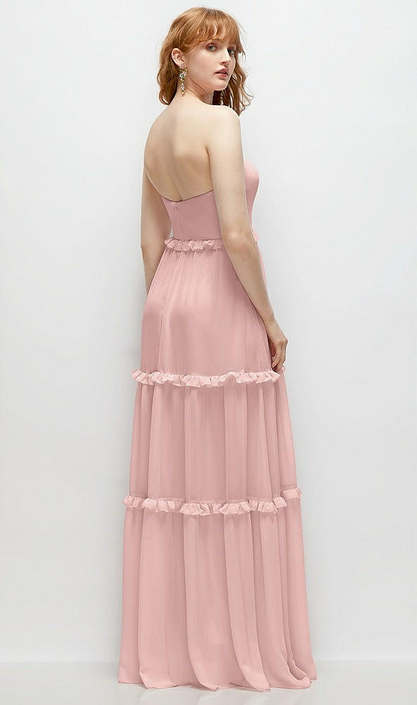 Back View - Rose - PANTONE Rose Quartz Strapless Chiffon Maxi Dress with Tiered Micro Ruffle Full Skirt