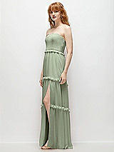 Side View Thumbnail - Sage Strapless Chiffon Maxi Dress with Tiered Micro Ruffle Full Skirt