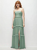 Front View Thumbnail - Seagrass Strapless Chiffon Maxi Dress with Tiered Micro Ruffle Full Skirt