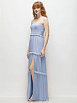 Side View Thumbnail - Sky Blue Strapless Chiffon Maxi Dress with Tiered Micro Ruffle Full Skirt