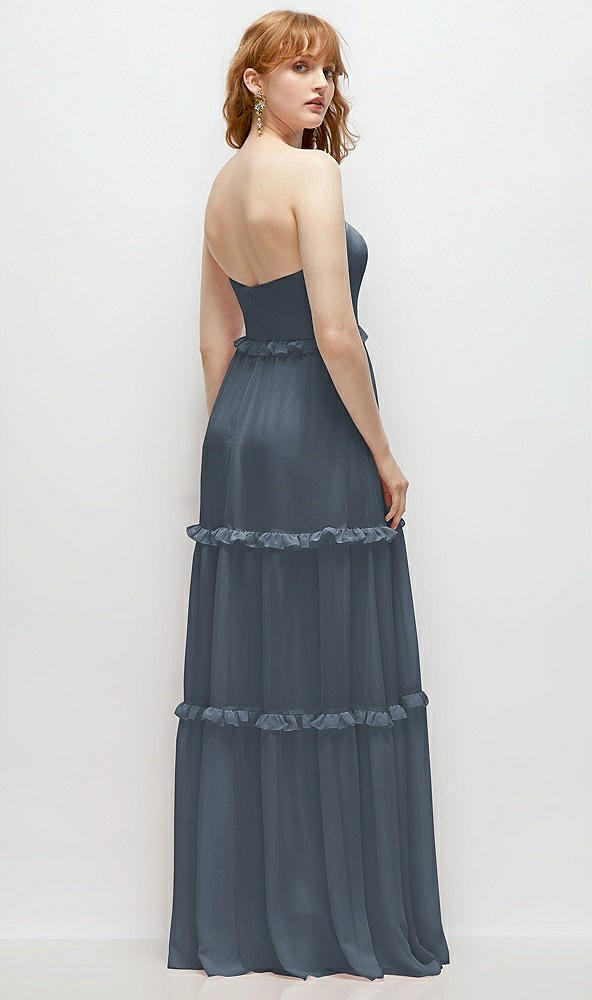 Back View - Silverstone Strapless Chiffon Maxi Dress with Tiered Micro Ruffle Full Skirt