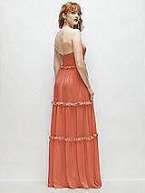 Rear View Thumbnail - Terracotta Copper Strapless Chiffon Maxi Dress with Tiered Micro Ruffle Full Skirt