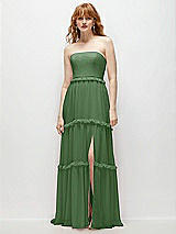 Front View Thumbnail - Vineyard Green Strapless Chiffon Maxi Dress with Tiered Micro Ruffle Full Skirt