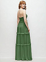 Rear View Thumbnail - Vineyard Green Strapless Chiffon Maxi Dress with Tiered Micro Ruffle Full Skirt