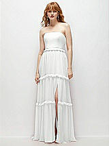 Front View Thumbnail - White Strapless Chiffon Maxi Dress with Tiered Micro Ruffle Full Skirt