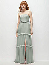 Front View Thumbnail - Willow Green Strapless Chiffon Maxi Dress with Tiered Micro Ruffle Full Skirt