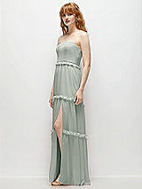 Side View Thumbnail - Willow Green Strapless Chiffon Maxi Dress with Tiered Micro Ruffle Full Skirt