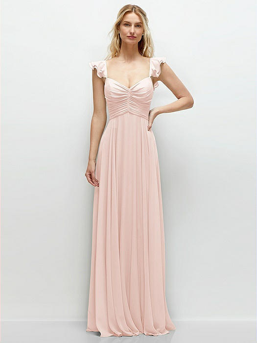 Convertible Ruffle Strap Chiffon Maxi Dress with Full Circle Skirt