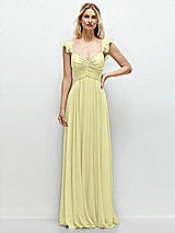 Front View Thumbnail - Butter Yellow Convertible Ruffle Strap Chiffon Maxi Dress with Full Circle Skirt