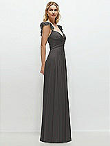 Side View Thumbnail - Caviar Gray Convertible Ruffle Strap Chiffon Maxi Dress with Full Circle Skirt