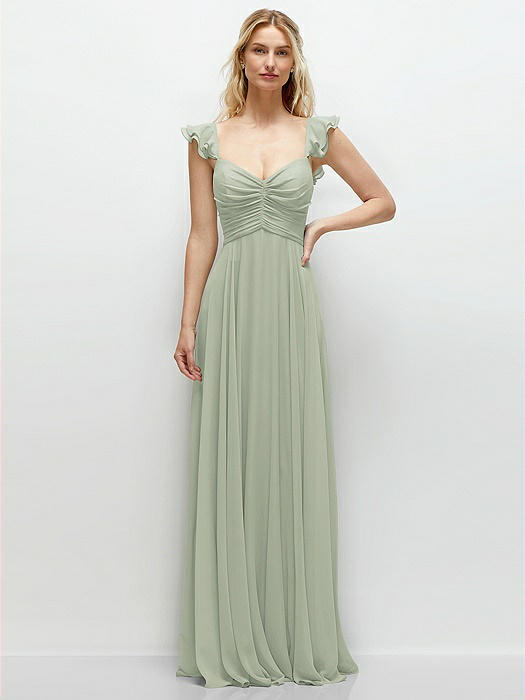 Convertible Ruffle Strap Chiffon Maxi Dress with Full Circle Skirt