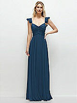 Front View Thumbnail - Dusk Blue Convertible Ruffle Strap Chiffon Maxi Dress with Full Circle Skirt