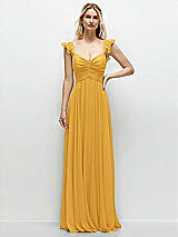 Front View Thumbnail - NYC Yellow Convertible Ruffle Strap Chiffon Maxi Dress with Full Circle Skirt