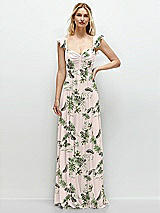 Front View Thumbnail - Palm Beach Print Convertible Ruffle Strap Chiffon Maxi Dress with Full Circle Skirt