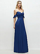 Alt View 2 Thumbnail - Classic Blue Convertible Ruffle Strap Chiffon Maxi Dress with Full Circle Skirt