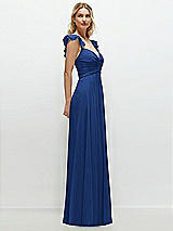 Side View Thumbnail - Classic Blue Convertible Ruffle Strap Chiffon Maxi Dress with Full Circle Skirt