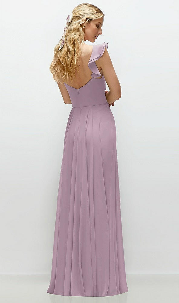 Back View - Suede Rose Convertible Ruffle Strap Chiffon Maxi Dress with Full Circle Skirt