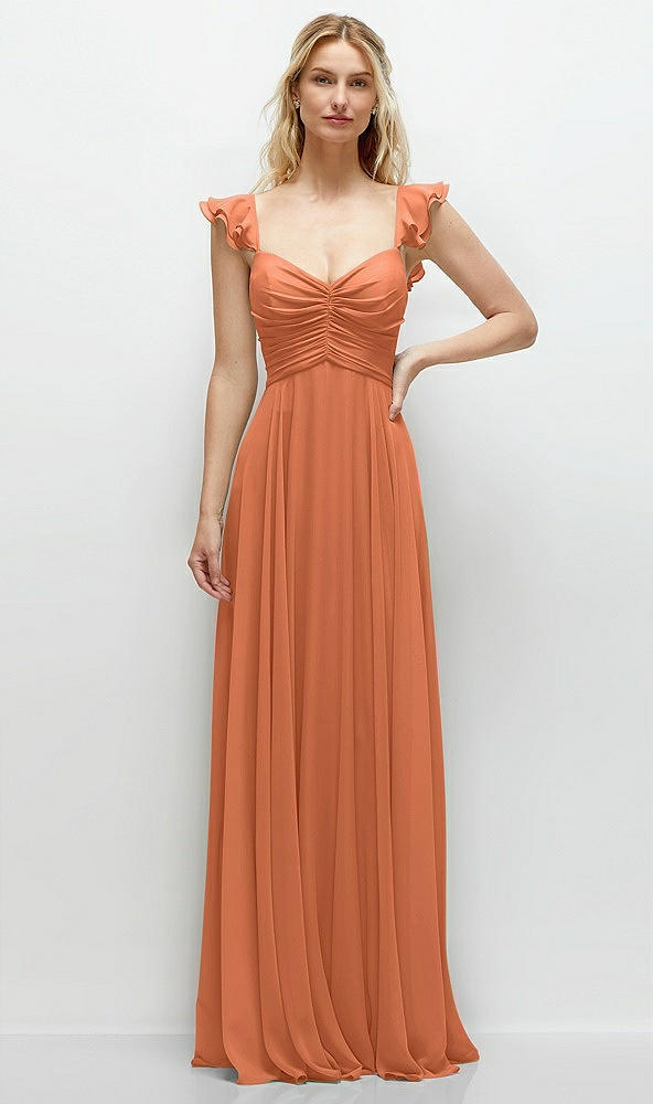 Front View - Sweet Melon Convertible Ruffle Strap Chiffon Maxi Dress with Full Circle Skirt