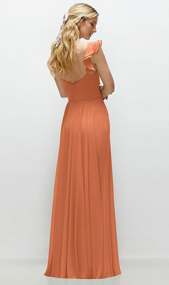 Back View - Sweet Melon Convertible Ruffle Strap Chiffon Maxi Dress with Full Circle Skirt