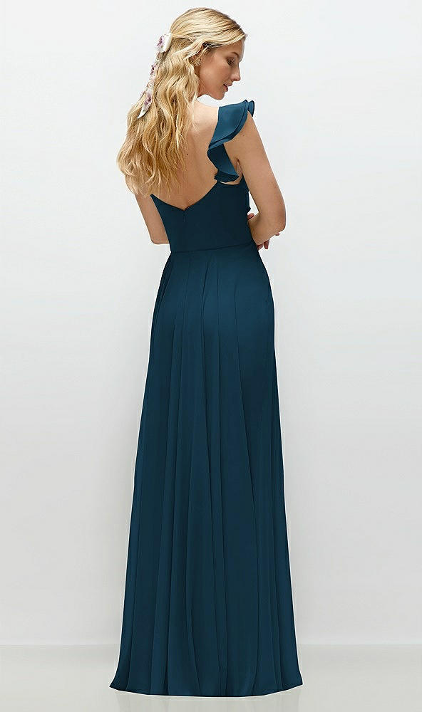 Back View - Atlantic Blue Convertible Ruffle Strap Chiffon Maxi Dress with Full Circle Skirt