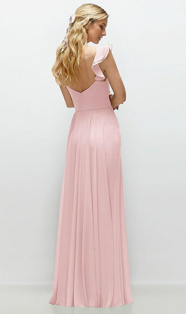 Back View - Ballet Pink Convertible Ruffle Strap Chiffon Maxi Dress with Full Circle Skirt