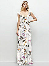 Front View Thumbnail - Butterfly Botanica Ivory Convertible Ruffle Strap Chiffon Maxi Dress with Full Circle Skirt