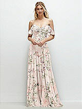 Alt View 1 Thumbnail - Blush Garden Convertible Ruffle Strap Chiffon Maxi Dress with Full Circle Skirt