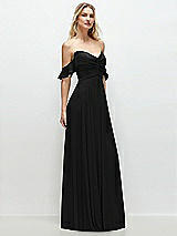 Alt View 2 Thumbnail - Black Convertible Ruffle Strap Chiffon Maxi Dress with Full Circle Skirt