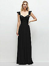 Front View Thumbnail - Black Convertible Ruffle Strap Chiffon Maxi Dress with Full Circle Skirt