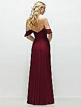 Alt View 3 Thumbnail - Burgundy Convertible Ruffle Strap Chiffon Maxi Dress with Full Circle Skirt