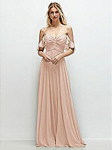 Alt View 1 Thumbnail - Cameo Convertible Ruffle Strap Chiffon Maxi Dress with Full Circle Skirt