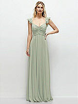 Front View Thumbnail - Celadon Convertible Ruffle Strap Chiffon Maxi Dress with Full Circle Skirt