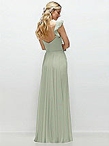 Rear View Thumbnail - Celadon Convertible Ruffle Strap Chiffon Maxi Dress with Full Circle Skirt