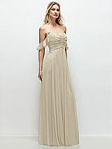 Alt View 2 Thumbnail - Champagne Convertible Ruffle Strap Chiffon Maxi Dress with Full Circle Skirt