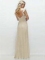 Rear View Thumbnail - Champagne Convertible Ruffle Strap Chiffon Maxi Dress with Full Circle Skirt