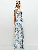 Side View Thumbnail - Cottage Rose Dusk Blue Convertible Ruffle Strap Chiffon Maxi Dress with Full Circle Skirt