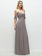 Alt View 2 Thumbnail - Cashmere Gray Convertible Ruffle Strap Chiffon Maxi Dress with Full Circle Skirt