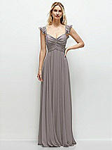 Front View Thumbnail - Cashmere Gray Convertible Ruffle Strap Chiffon Maxi Dress with Full Circle Skirt