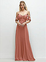 Alt View 1 Thumbnail - Desert Rose Convertible Ruffle Strap Chiffon Maxi Dress with Full Circle Skirt